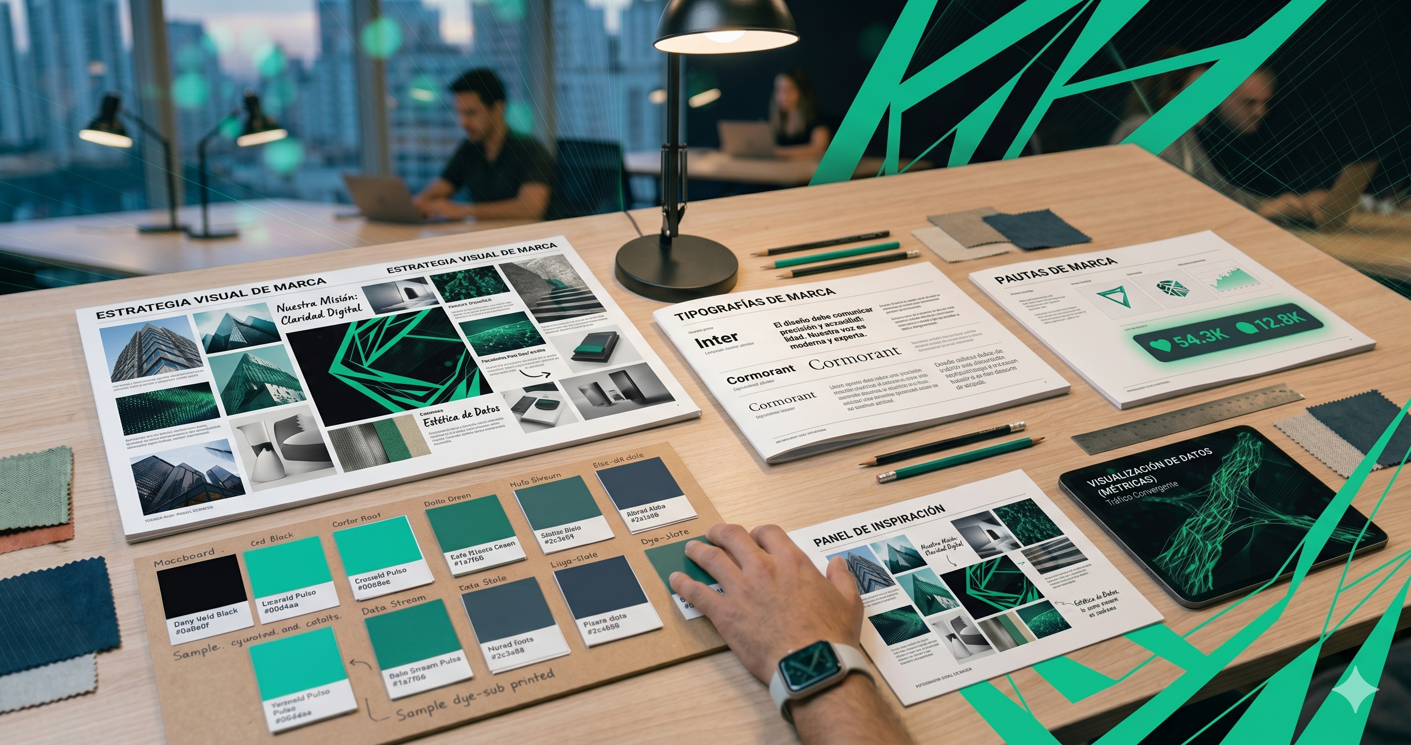 Diseño de identidad de marca con moodboards y paletas de colores